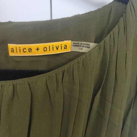 Alice + Olivia Josie Green Silk Blouson Dress, Large - Picture 7 of 11